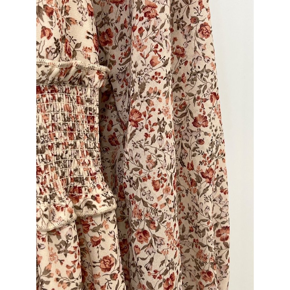 In Loom Floral Smocked Ruffled Dutton Tiered Midi Dress Womens M Boho Hippie NEW - Picture 3 of 7